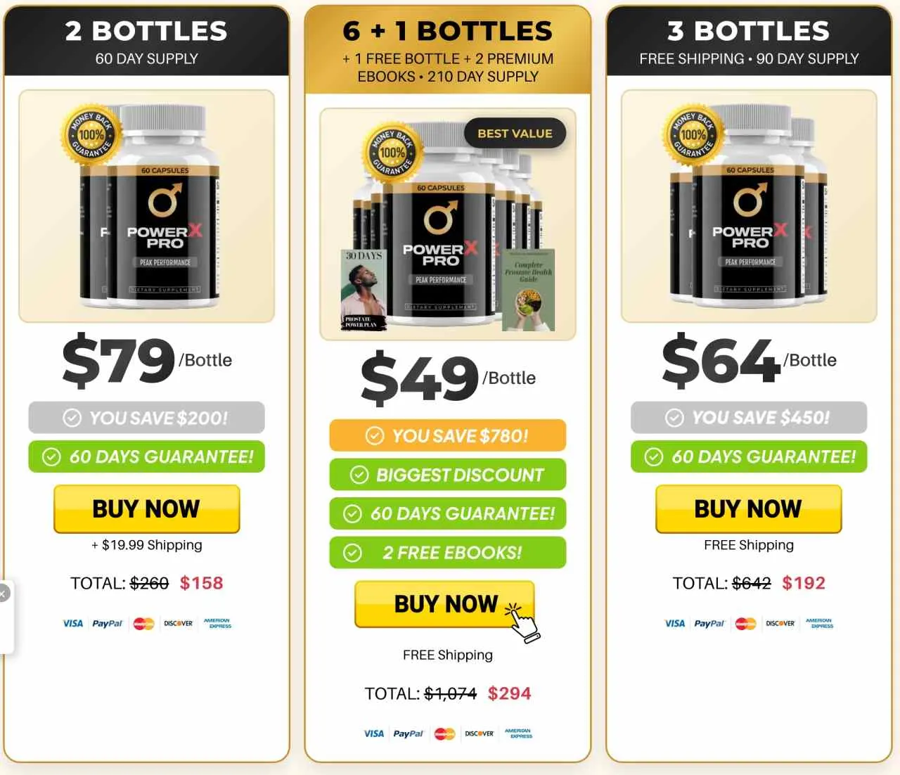 PowerX Pro Pricing — 2 Bottle, 3 Bottle and 6+1 Bottle Packages